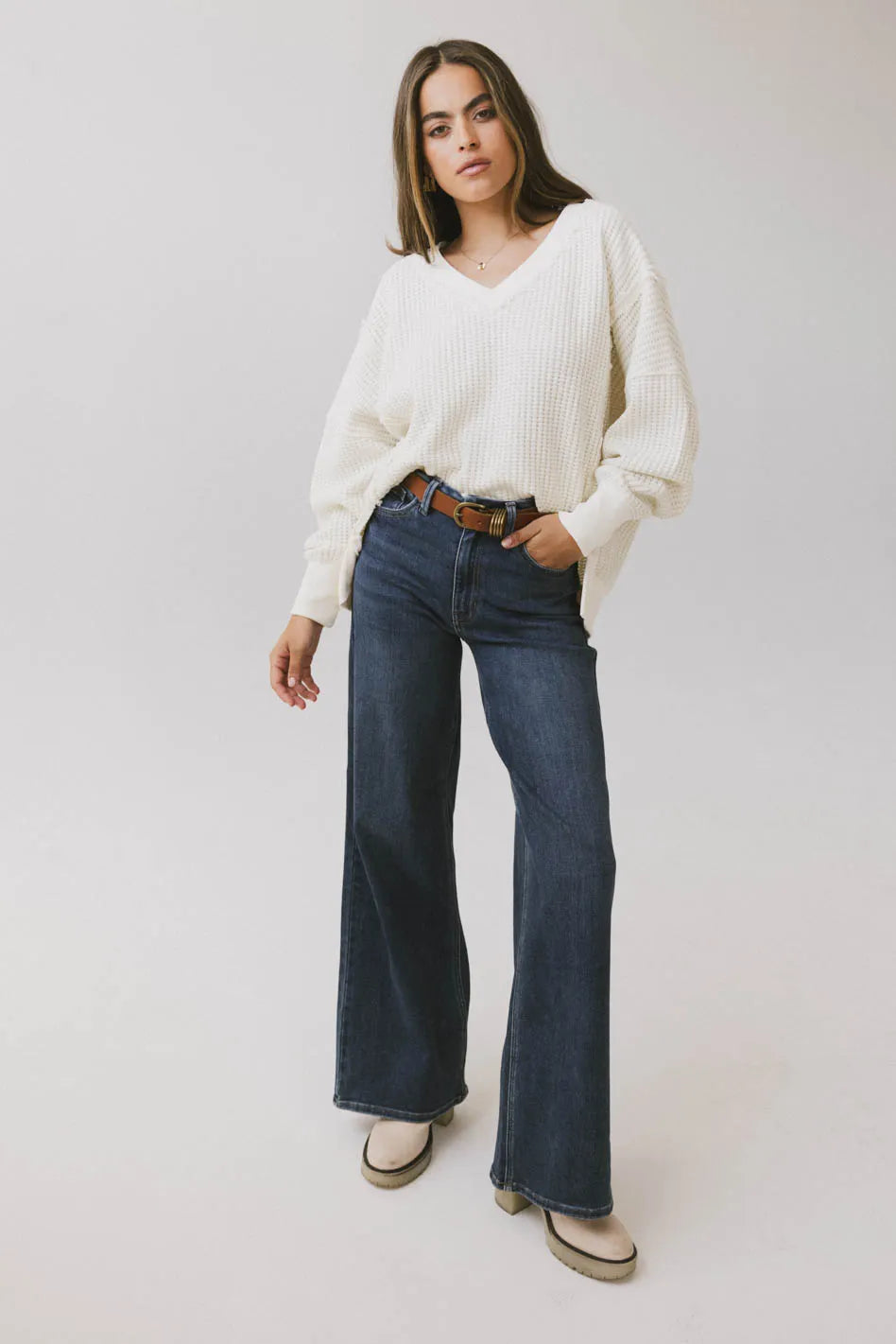 Ellis Waffle Knit Top in Cream - FINAL SALE