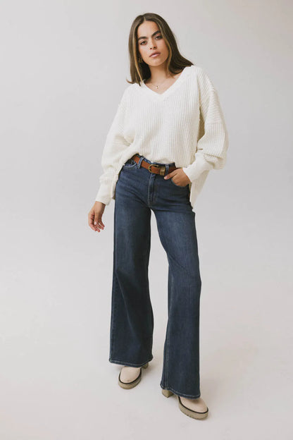 Ellis Waffle Knit Top in Cream - FINAL SALE