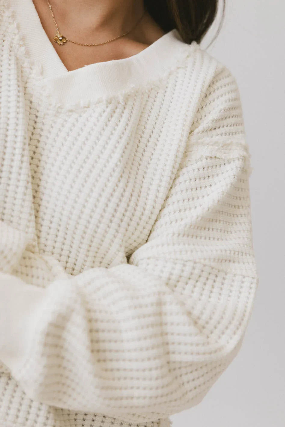 Ellis Waffle Knit Top in Cream - FINAL SALE