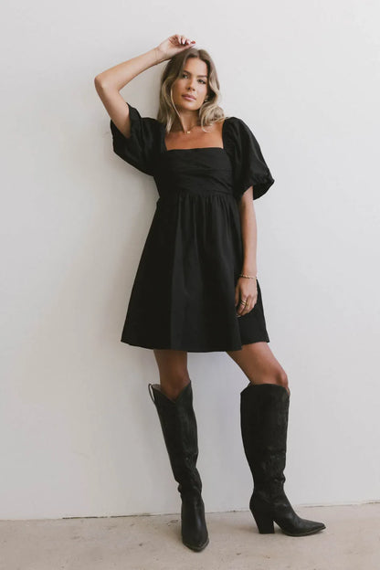 Dinah Pleated Mini Dress in Black - FINAL SALE