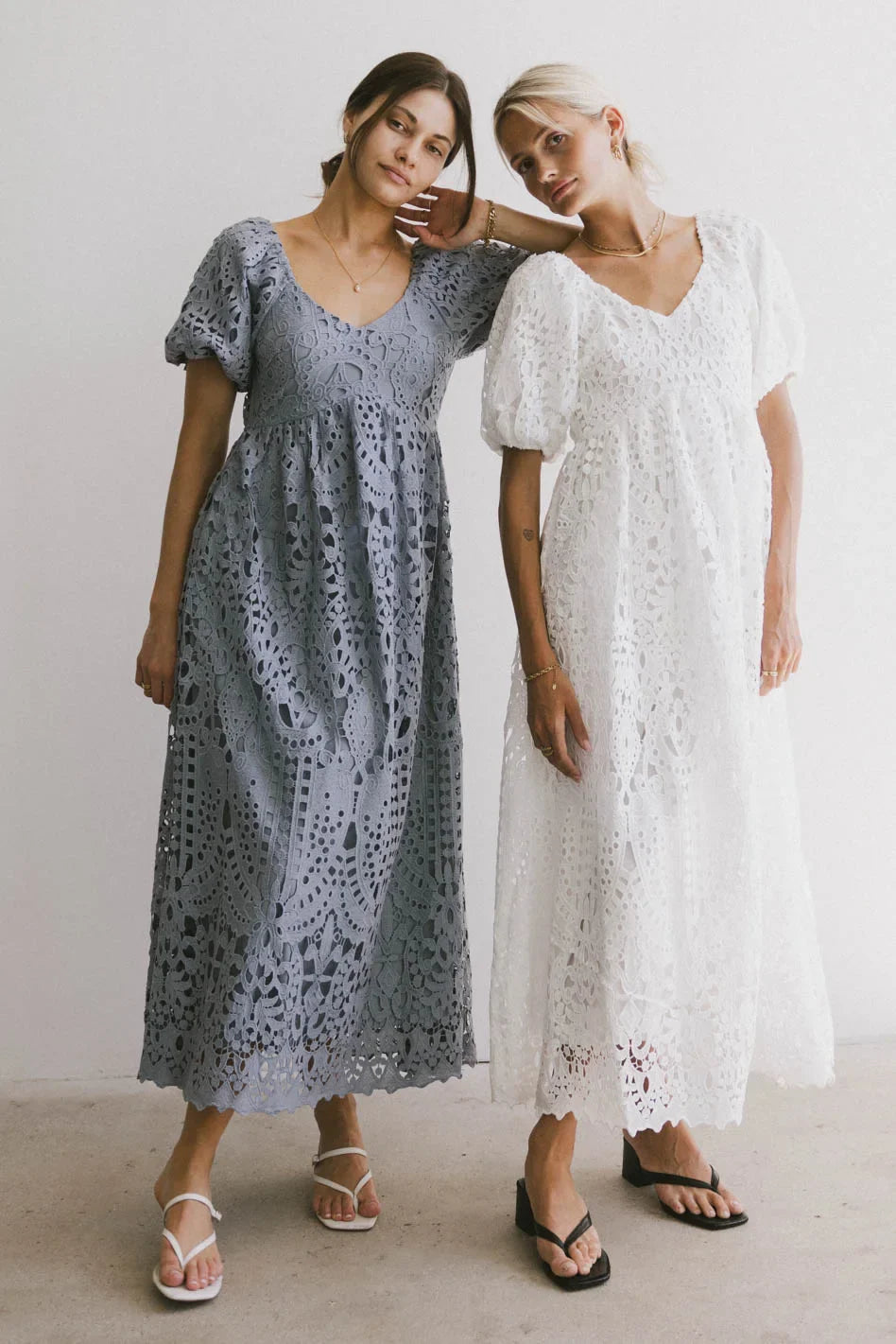Devon Eyelet Lace Maxi Dress in Blue - FINAL SALE