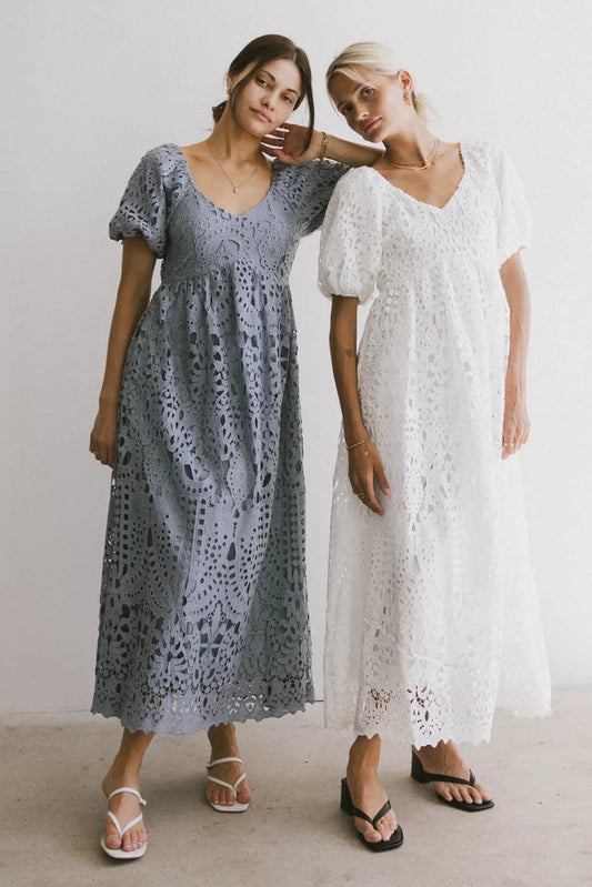 Devon Eyelet Lace Maxi Dress in Blue - FINAL SALE