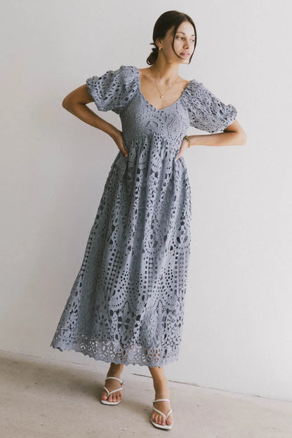 Devon Eyelet Lace Maxi Dress in Blue - FINAL SALE