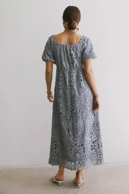 Devon Eyelet Lace Maxi Dress in Blue - FINAL SALE