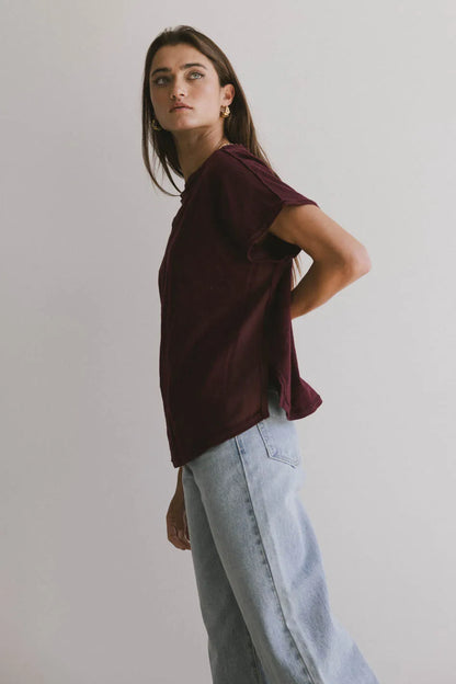 Indy Contrast Top in Burgundy - FINAL SALE