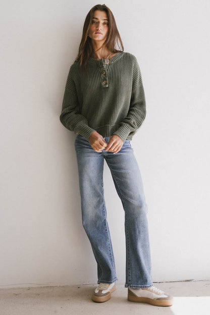 Inda Henley Sweater in Olive - FINAL SALE