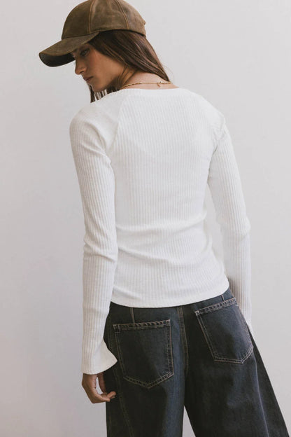 Cosette Ribbed Ruched Top in White - FINAL SALE