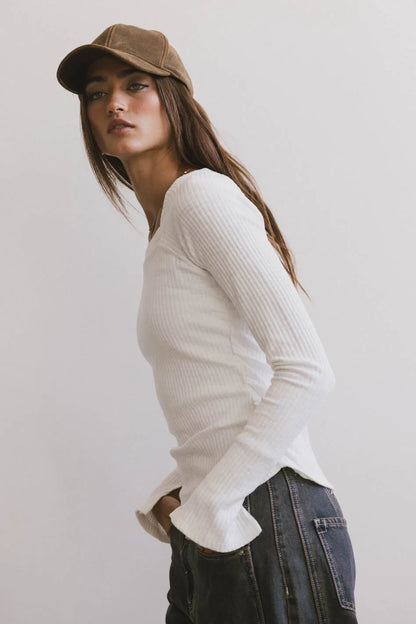 Cosette Ribbed Ruched Top in White - FINAL SALE