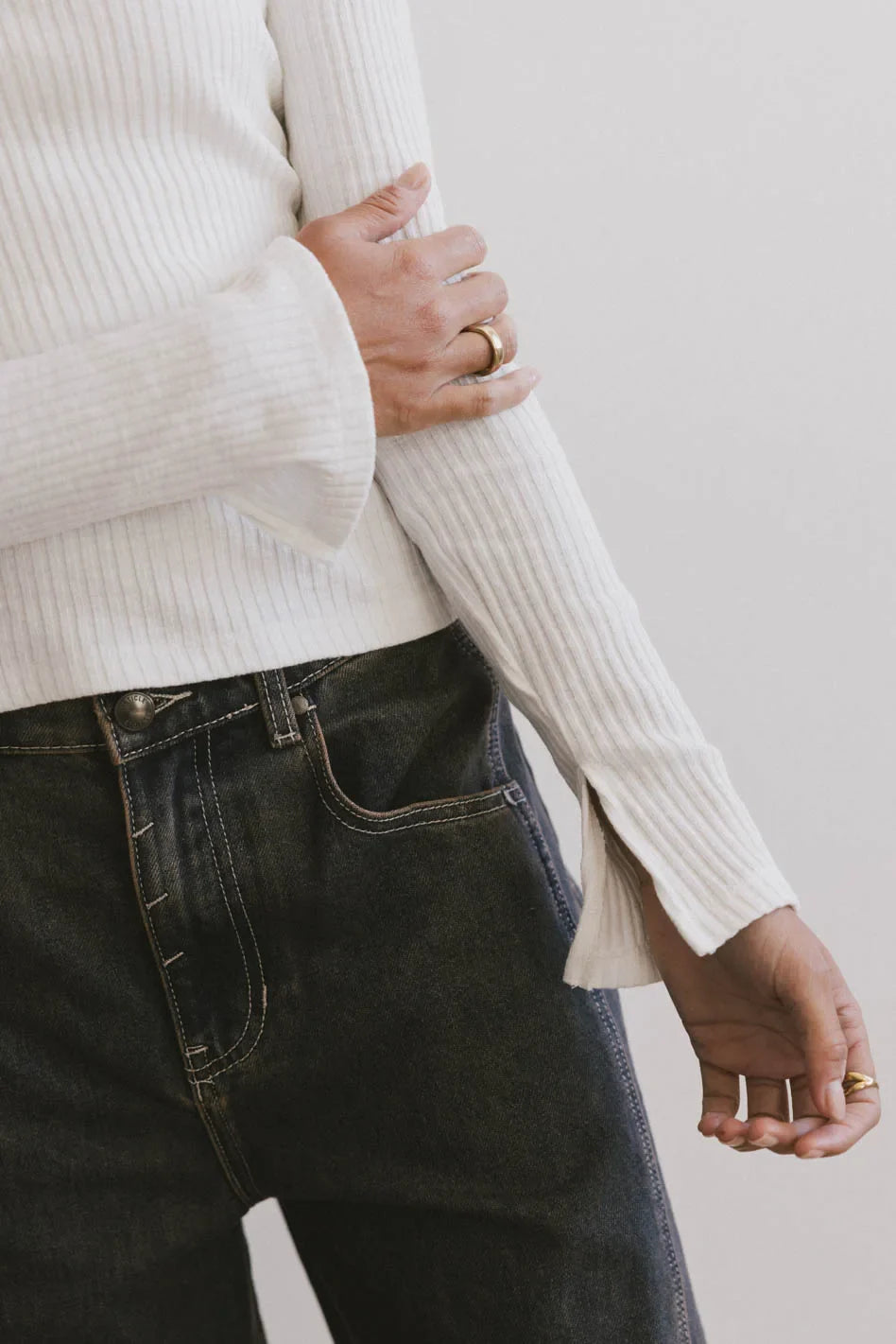Cosette Ribbed Ruched Top in White - FINAL SALE