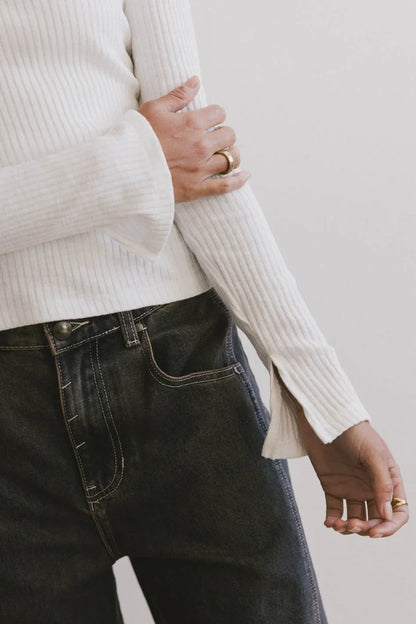 Cosette Ribbed Ruched Top in White - FINAL SALE