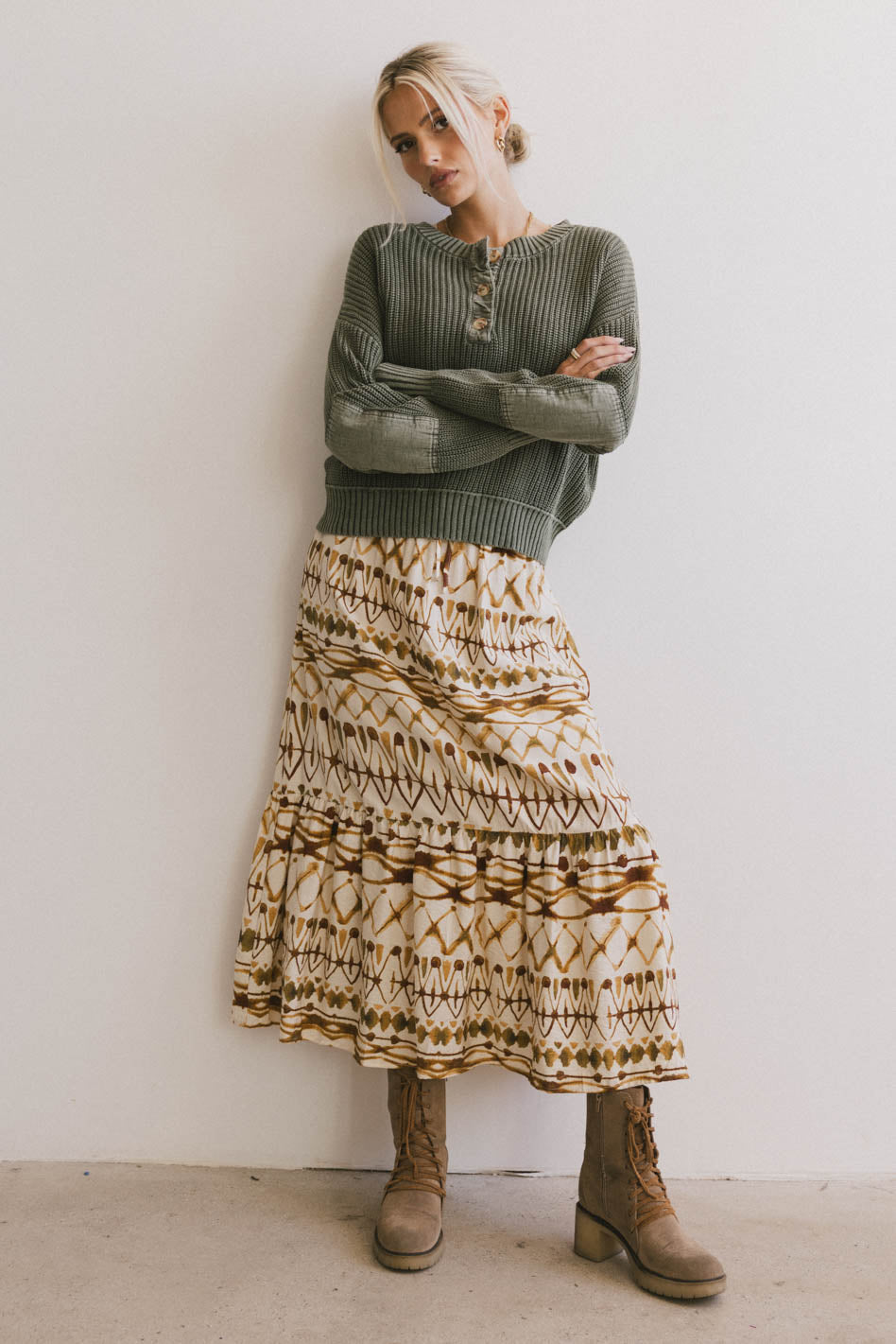 Inda Henley Sweater in Olive - FINAL SALE