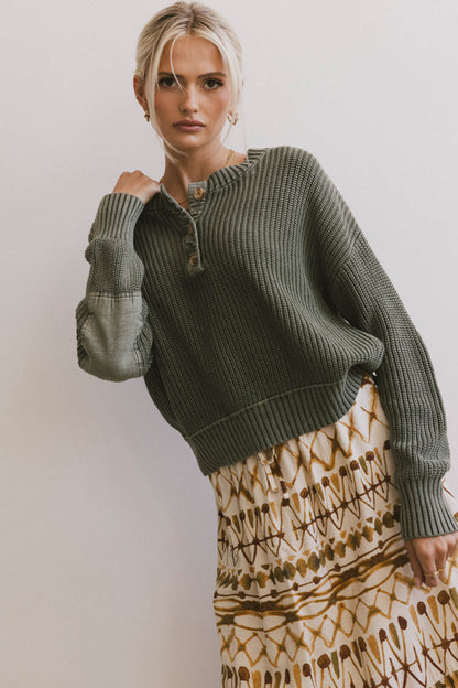 Inda Henley Sweater in Olive - FINAL SALE