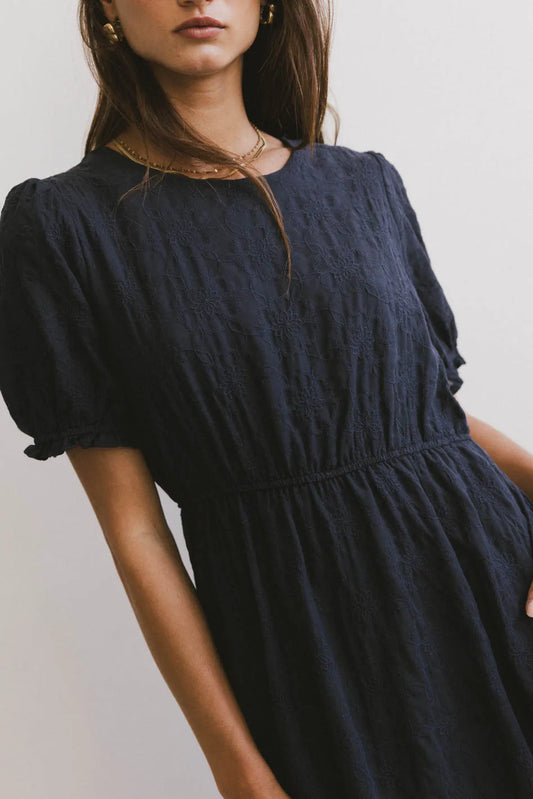 Cecy Embroidered Midi Dress in Navy - FINAL SALE
