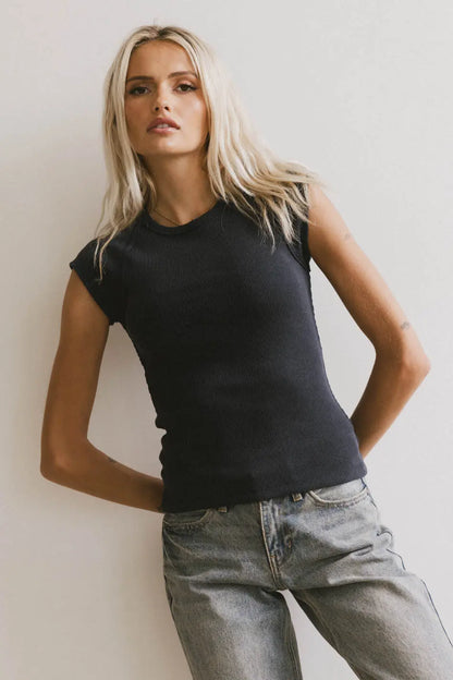 Huxley Cap Sleeve Top in Navy - FINAL SALE