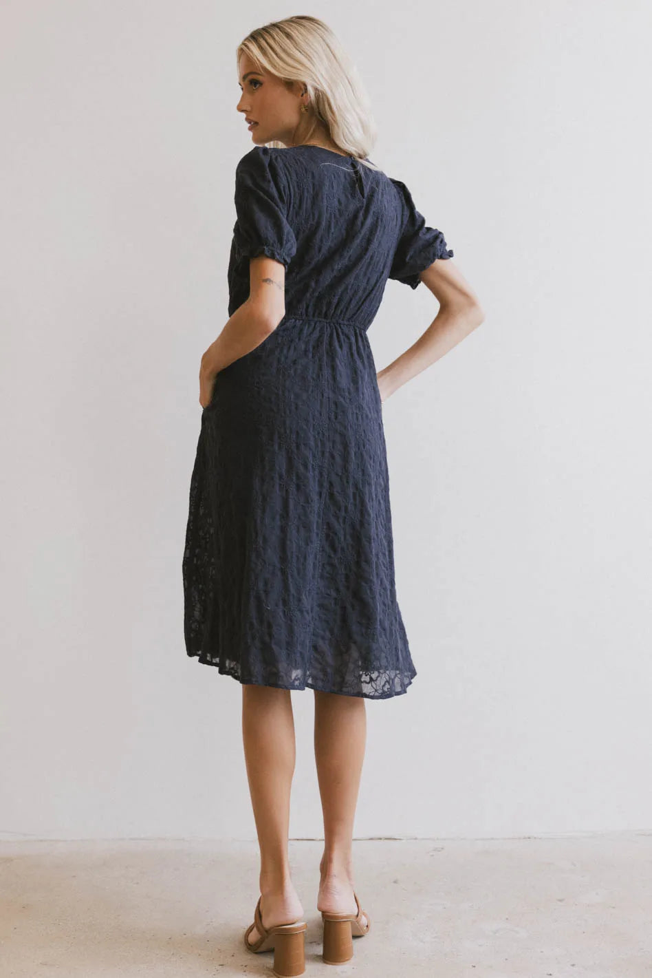 Cecy Embroidered Midi Dress in Navy - FINAL SALE