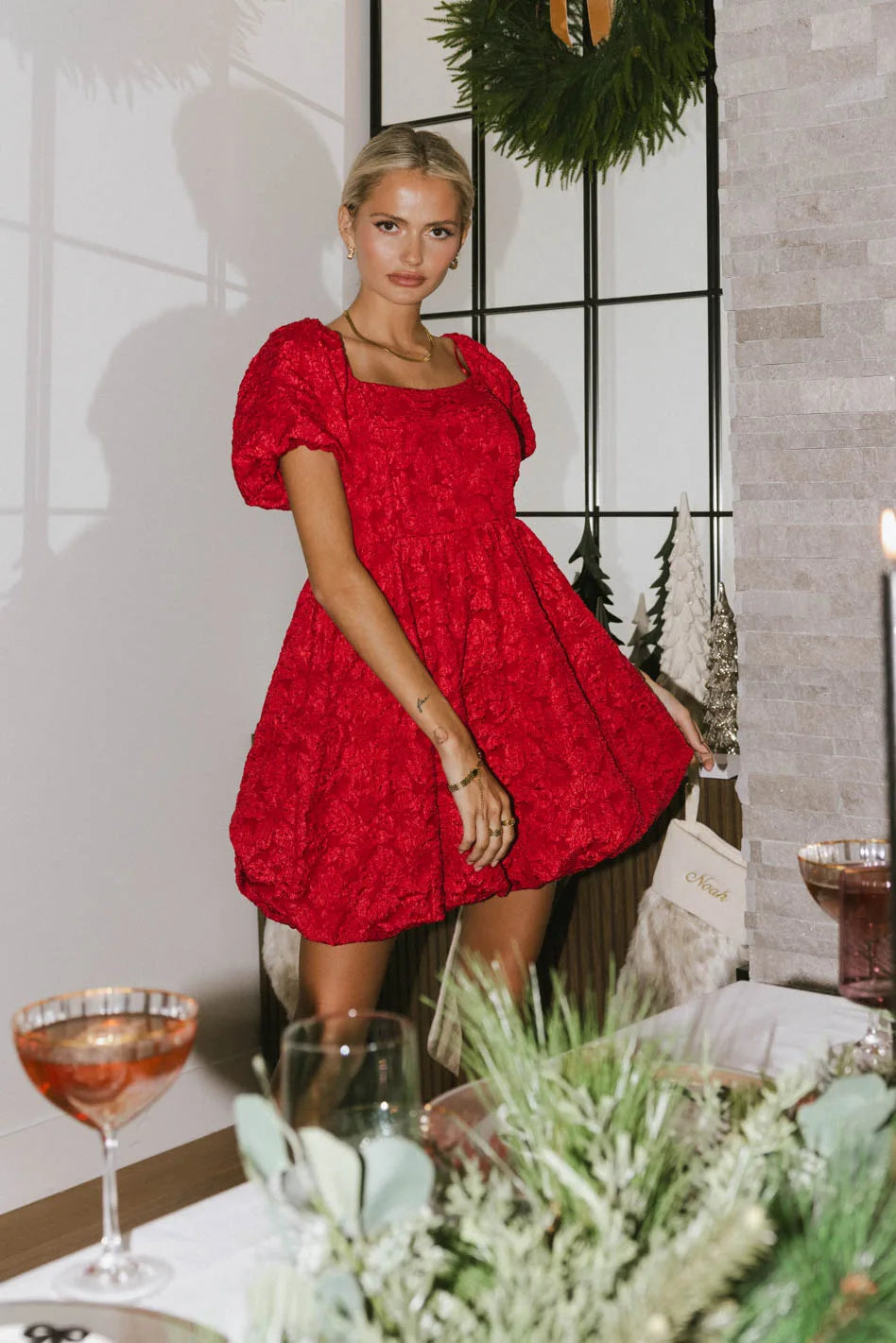 Aisling Bubble Mini Dress in Red - FINAL SALE