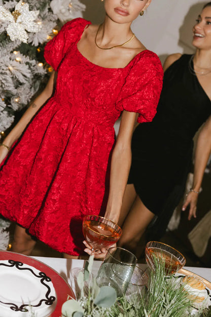 Aisling Bubble Mini Dress in Red - FINAL SALE