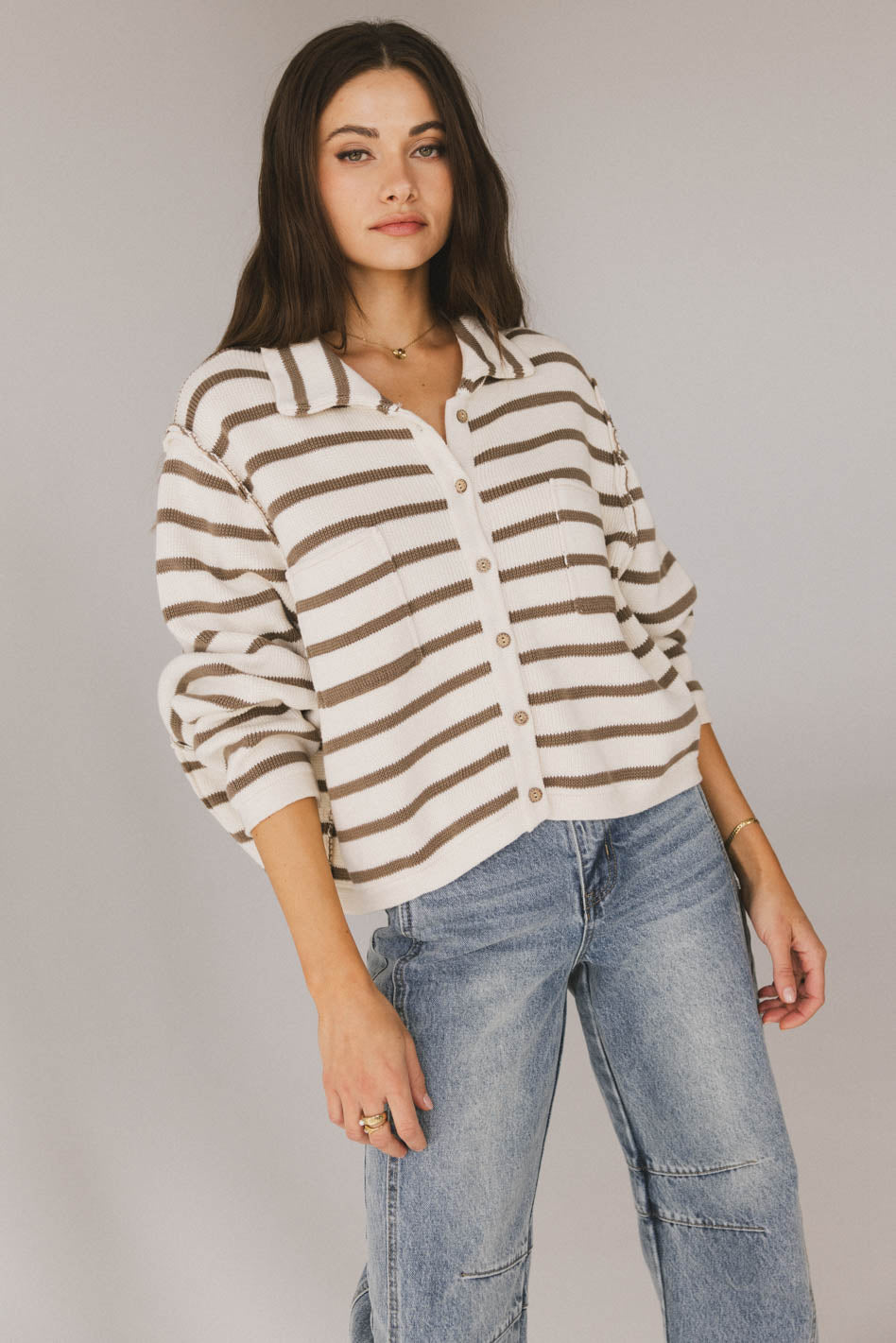 Harper Striped Cardigan in Olive - FINAL SALE