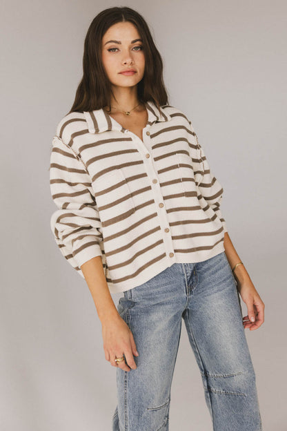 Harper Striped Cardigan in Olive - FINAL SALE