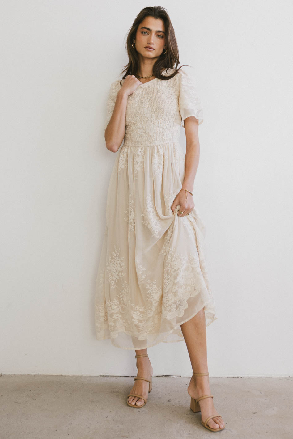 Alora Embroidered Dress in Champagne - FINAL SALE