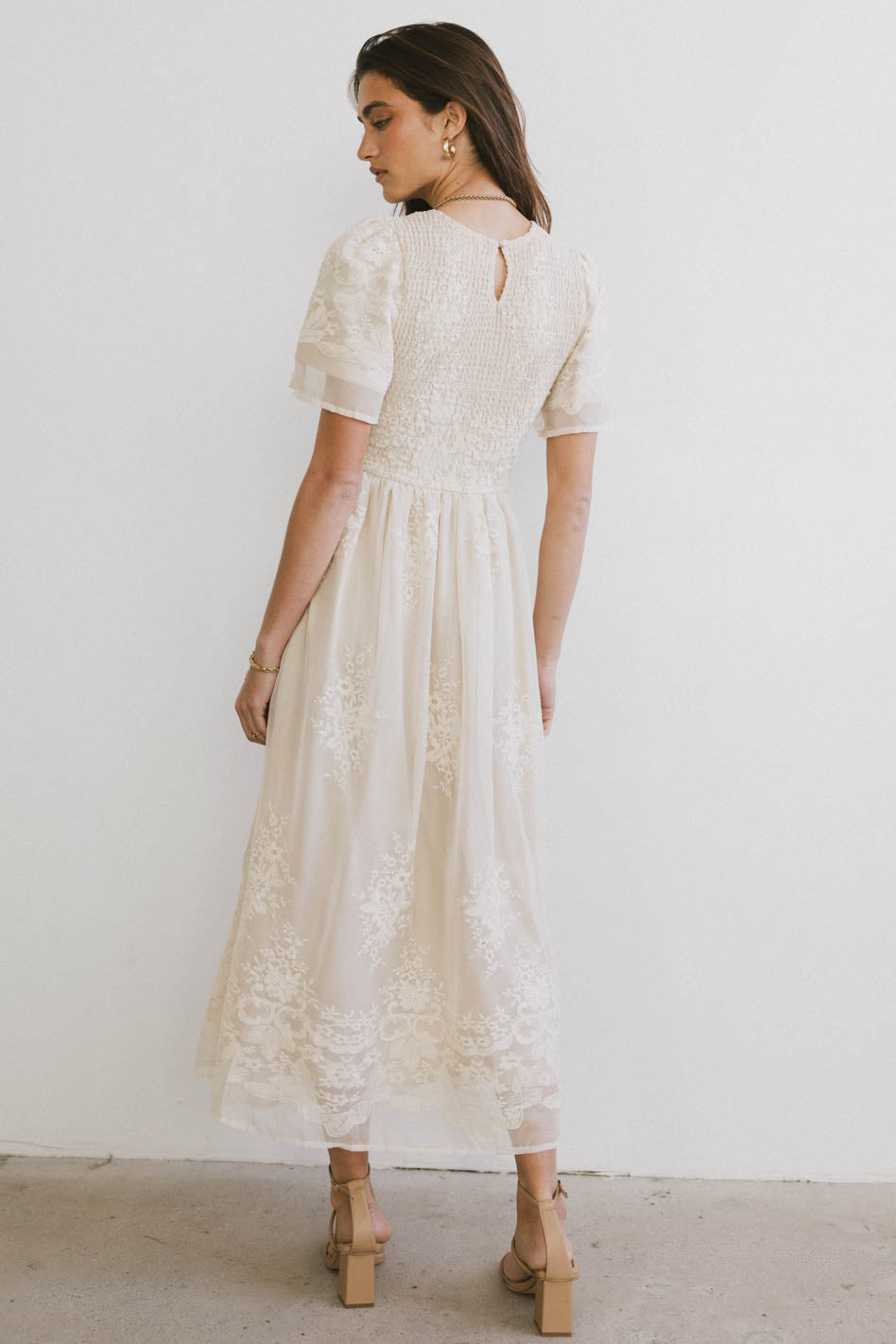 Alora Embroidered Dress in Champagne - FINAL SALE