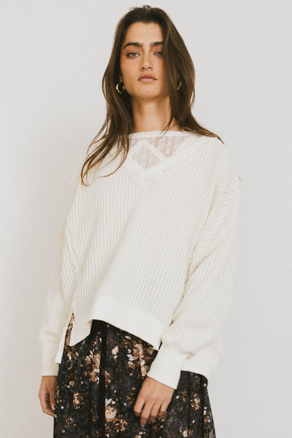 Ellis Waffle Knit Top in Cream - FINAL SALE