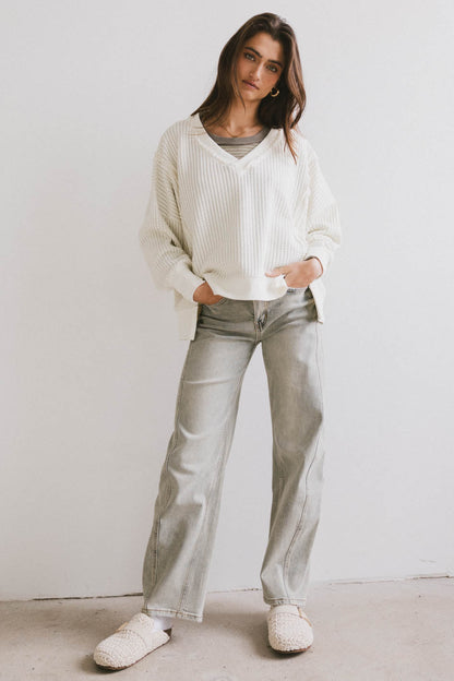 Ellis Waffle Knit Top in Cream - FINAL SALE
