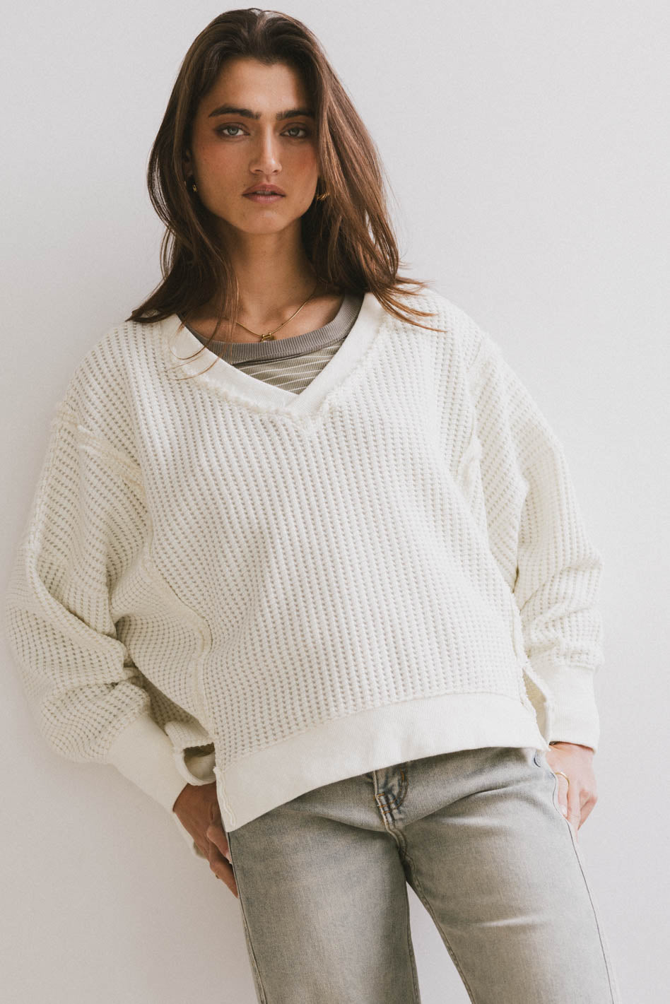 Ellis Waffle Knit Top in Cream - FINAL SALE