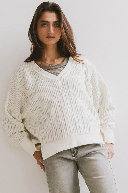 Ellis Waffle Knit Top in Cream - FINAL SALE