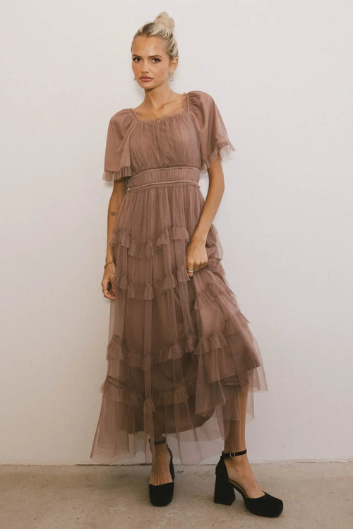Eugena Ruffled Maxi Dress in Mocha - FINAL SALE