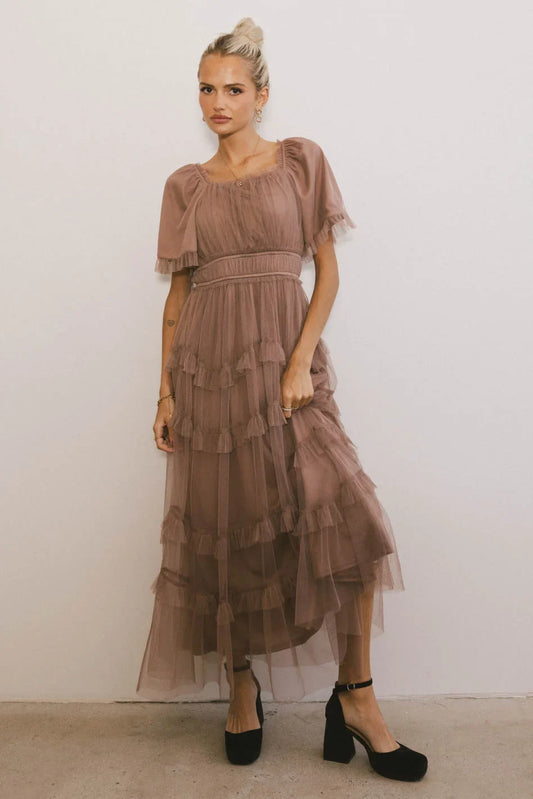 Eugena Ruffled Maxi Dress in Mocha - FINAL SALE