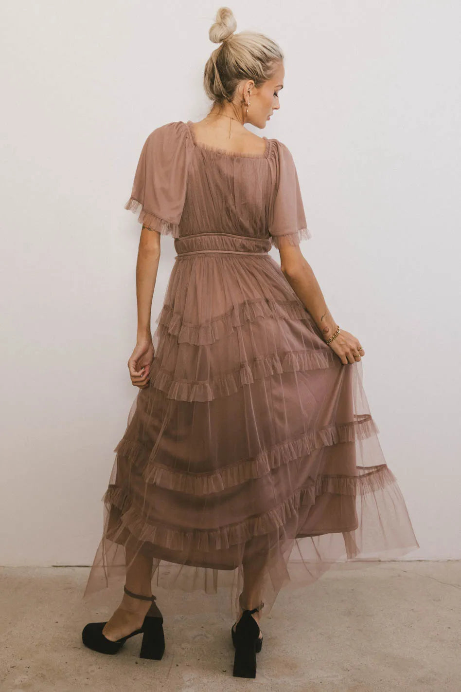 Eugena Ruffled Maxi Dress in Mocha - FINAL SALE
