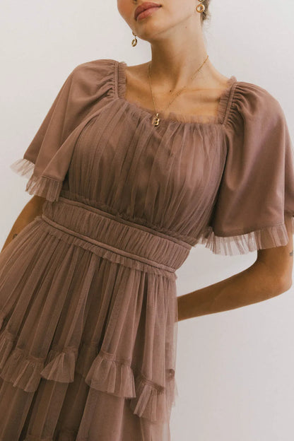 Eugena Ruffled Maxi Dress in Mocha - FINAL SALE
