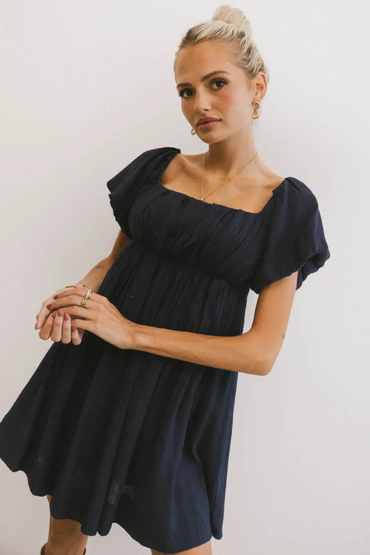 Dasha Textured Mini Dress in Navy - FINAL SALE