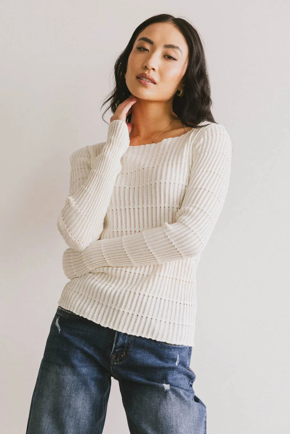 Gemma Sheer Ribbed Top in White - FINAL SALE
