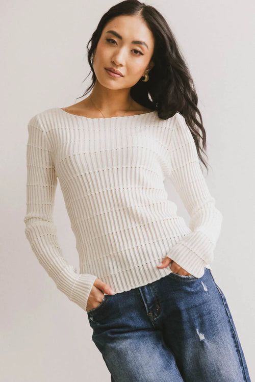 Gemma Sheer Ribbed Top in White - FINAL SALE