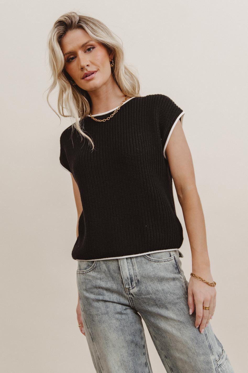 Harmony Contrast Sweater in Black - FINAL SALE