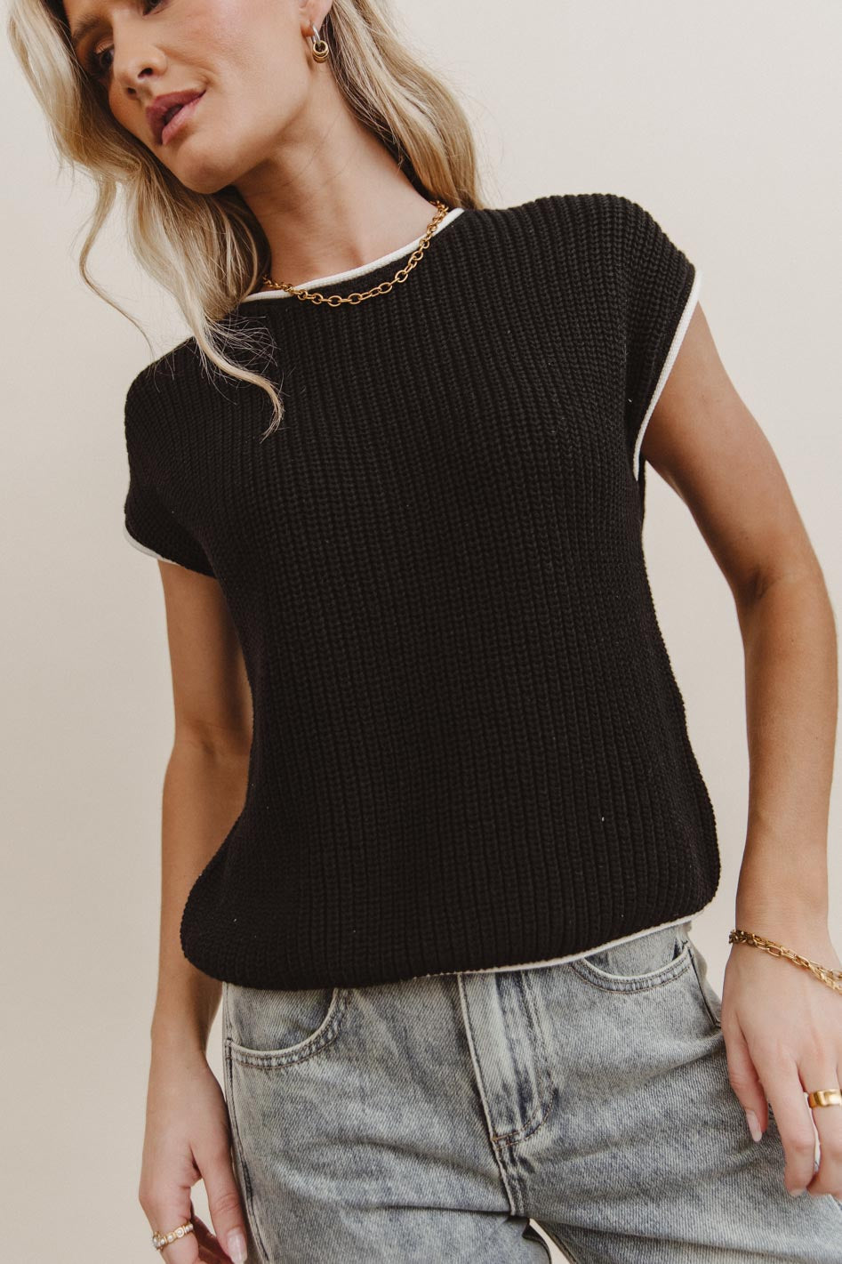 Harmony Contrast Sweater in Black - FINAL SALE