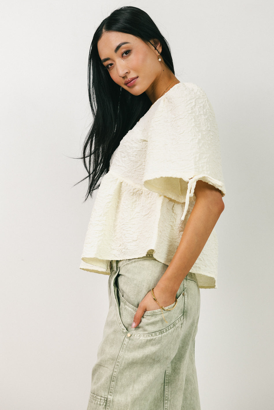 Alessia Peplum Top in Cream - FINAL SALE