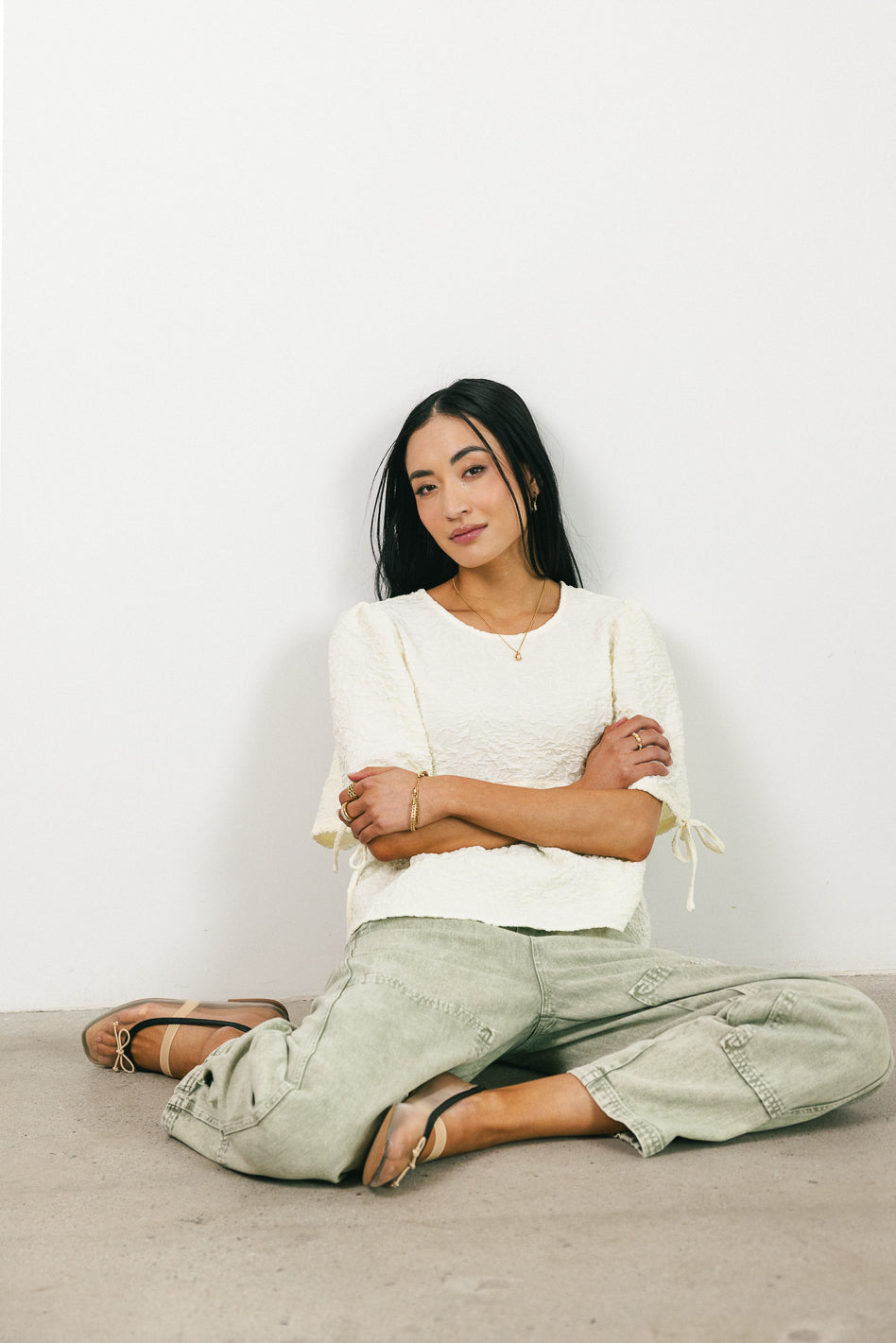 Alessia Peplum Top in Cream - FINAL SALE