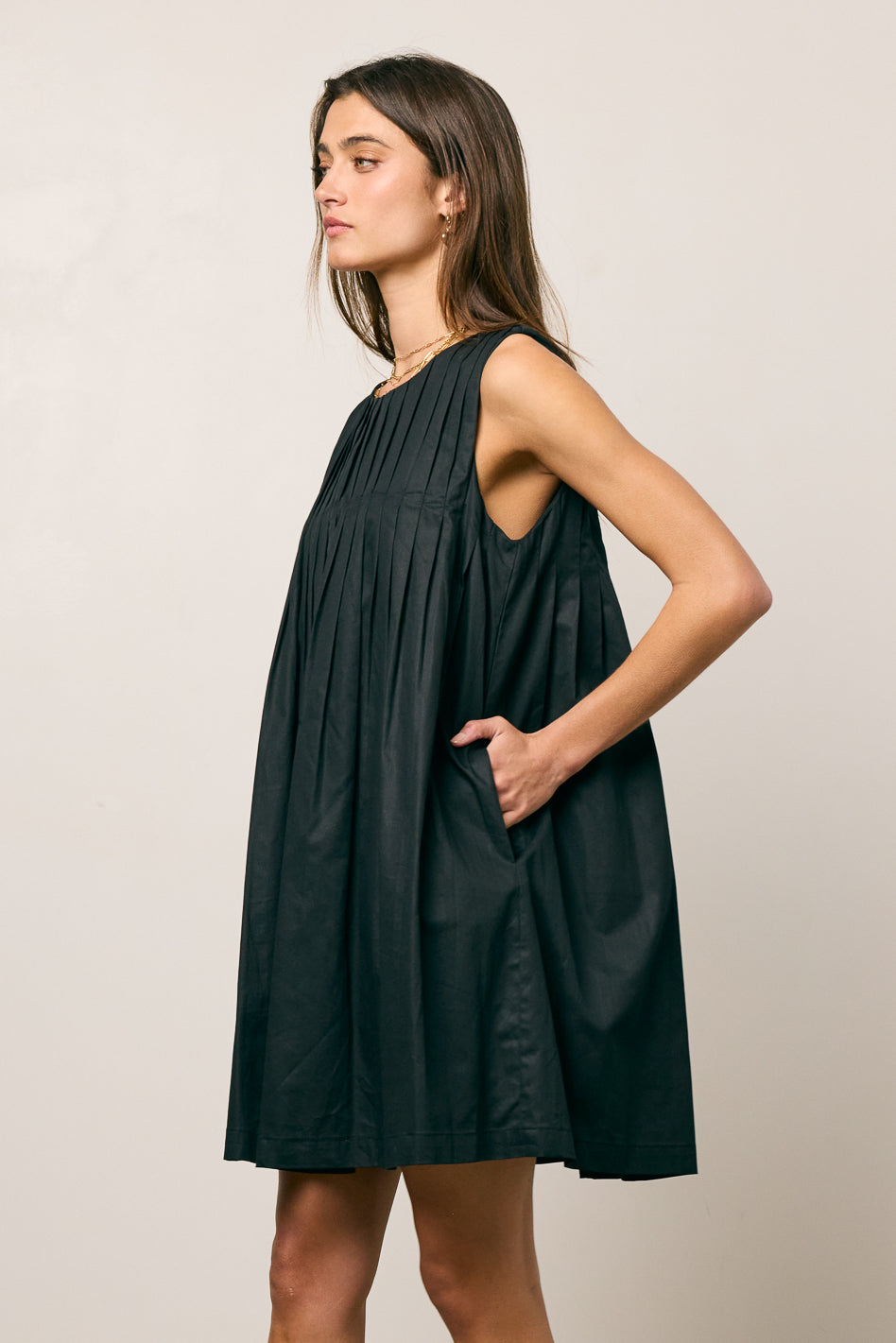 Arizona Pleated Babydoll Dress in Black - FINAL SALE
