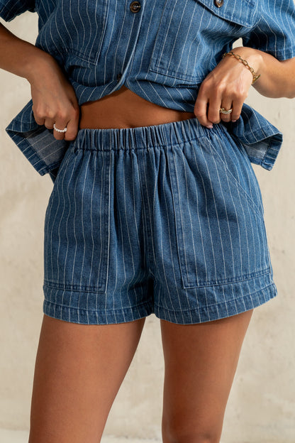 Daisy Striped Denim Shorts - FINAL SALE