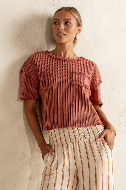 Amaya Knit Tee in Brick - FINAL SALE