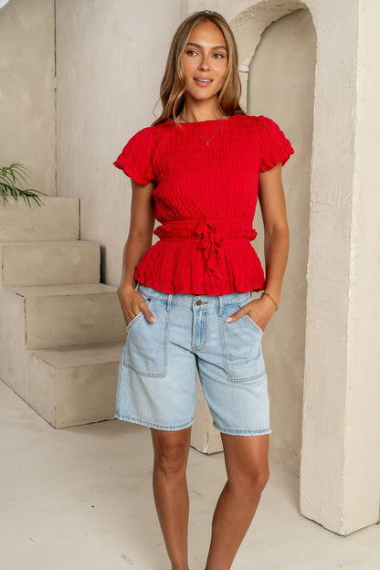 Anya Textured Blouse in Red - FINAL SALE