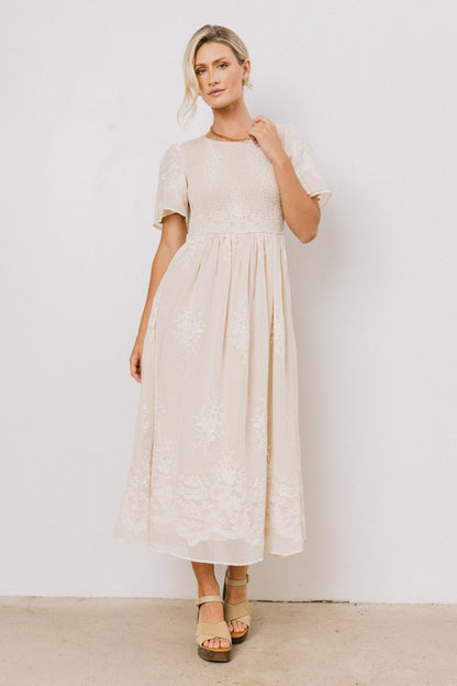 Alora Embroidered Dress in Champagne - FINAL SALE