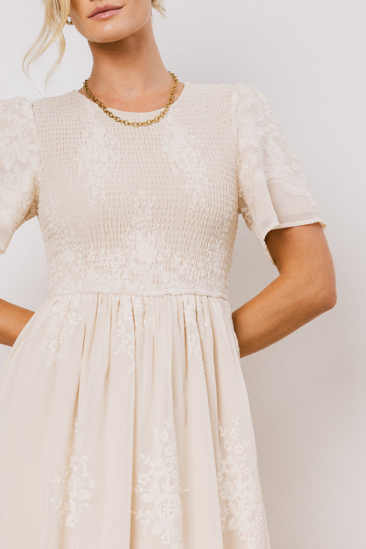 Alora Embroidered Dress in Champagne - FINAL SALE