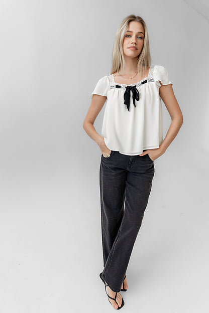 Cohen Bow Blouse in Off White - FINAL SALE