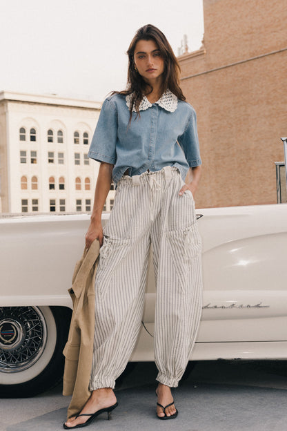 Emory Striped Baggy Pants in Oatmeal - FINAL SALE