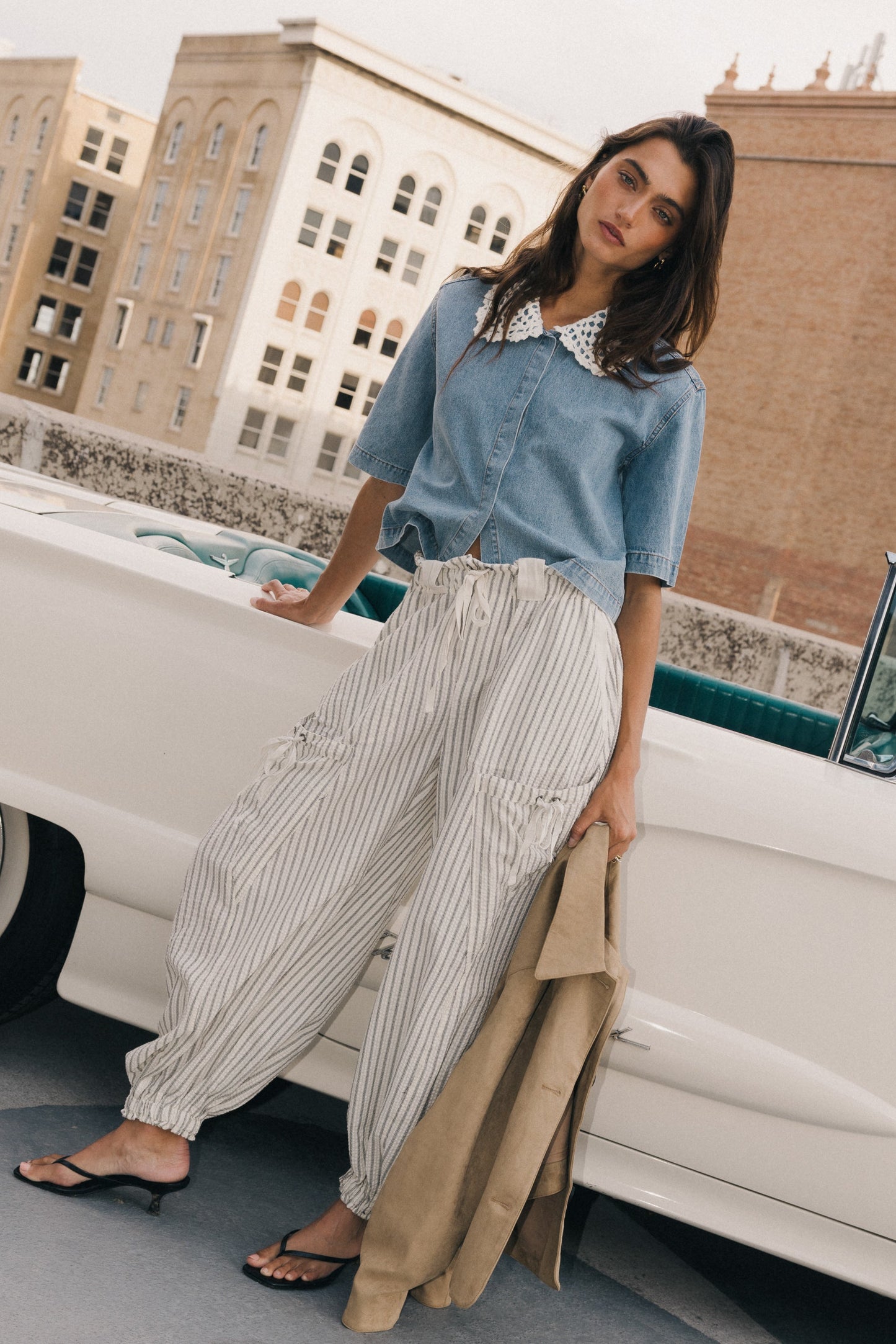 Emory Striped Baggy Pants in Oatmeal - FINAL SALE