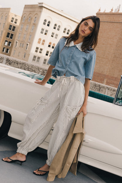 Emory Striped Baggy Pants in Oatmeal - FINAL SALE